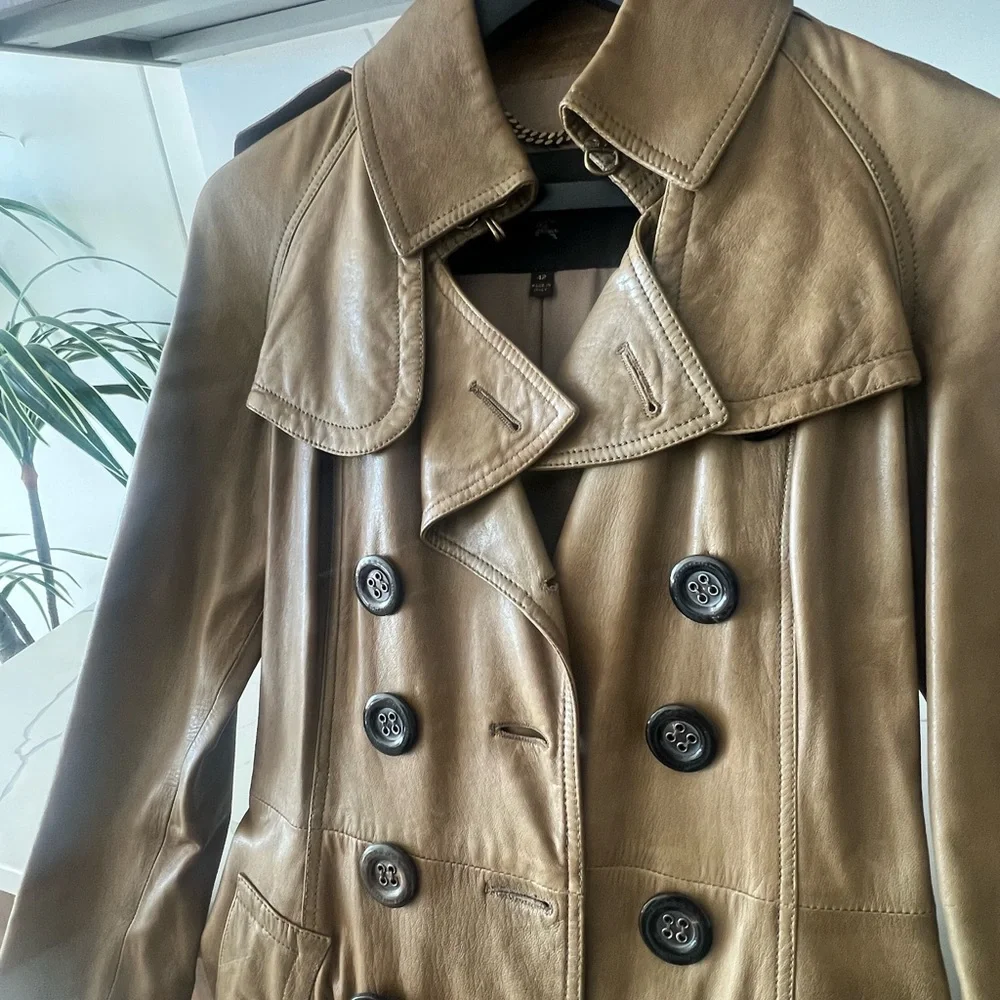 Burberry Leather Trench Double-Breasted Coat - Picture 2 of 10